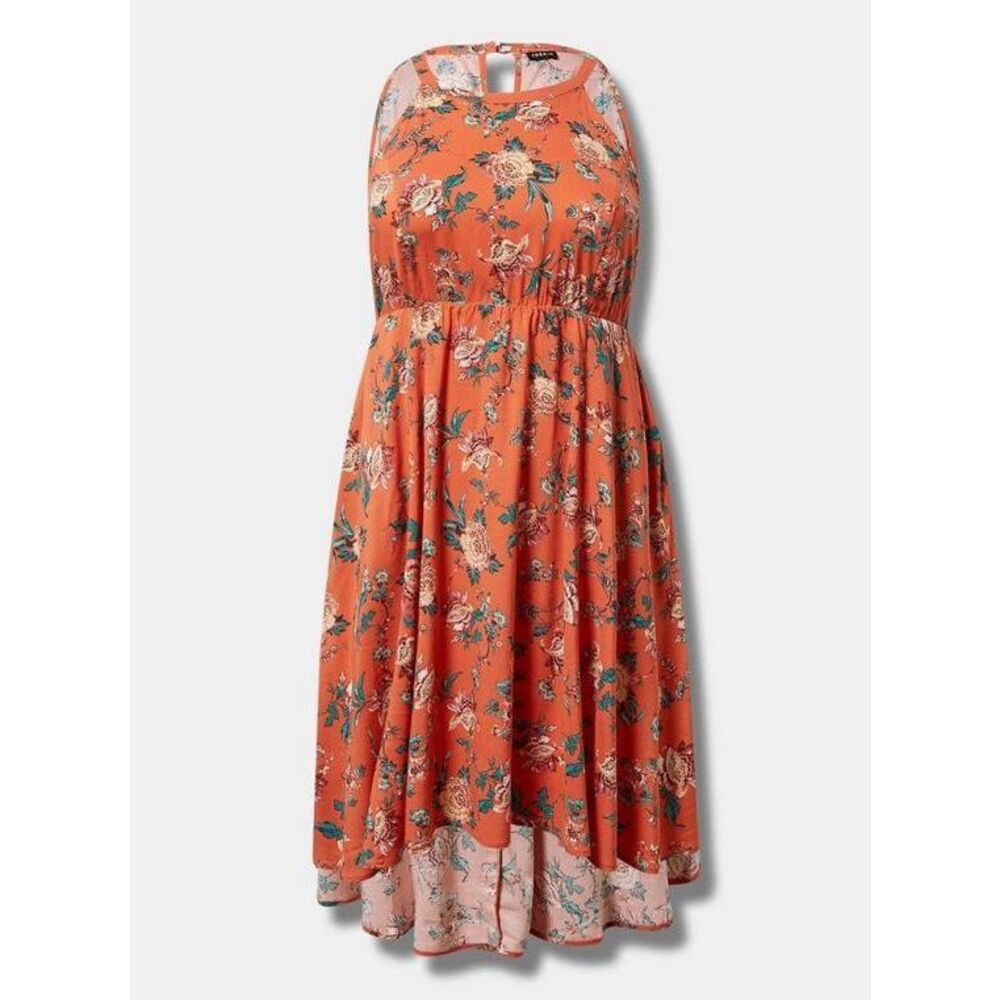 Torrid Mini Dress A-line Deep Blooms Ginger Floral Orange Sleeveless size 2 US 2